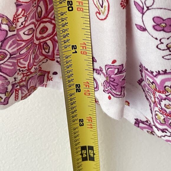 Y2K Tee Cap Sleeve Top Floral Paisley Pink Purple Fairy Grunge XL Made in USA - Picture 9 of 9